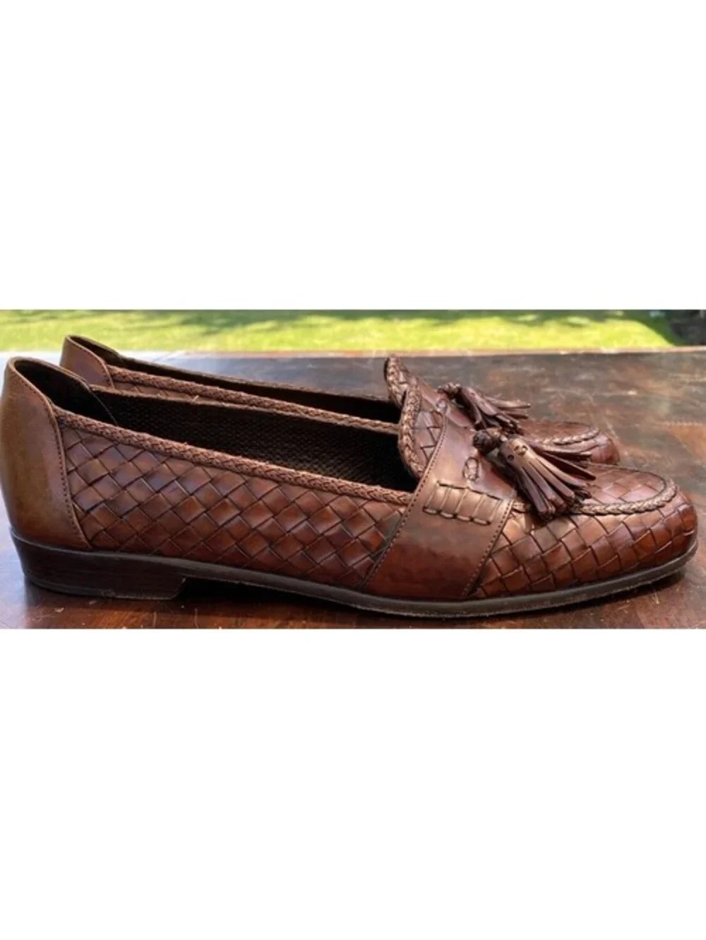 Bragano By Cole Haan Mens Loafers Size 10.5 Brown Woven Italian Leather Tassle